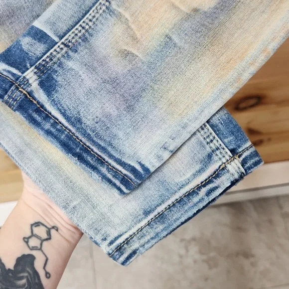 Free People Super Rare Unique Tie Dye Bleach Dirty Wash Jeans Size 29 Paintbrush - Picture 8 of 16